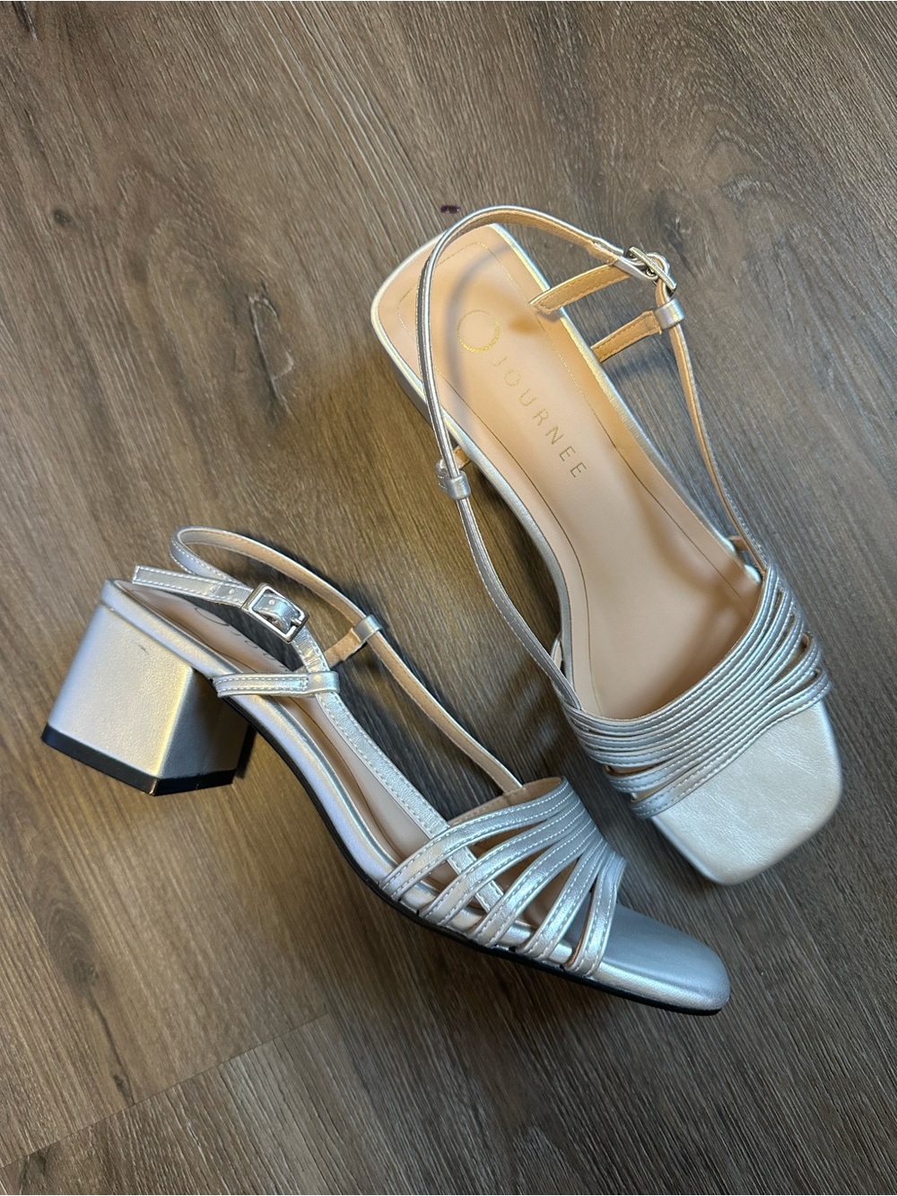 Journee Collection Silver Strappy Block Heel Sandals